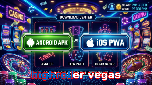 Main screen of Highroller Vegas download page for PK players